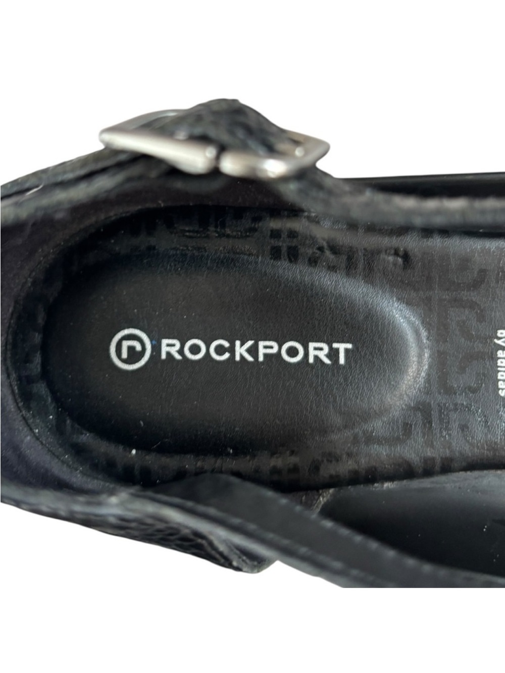 Rockport black leather low heel classic adjustable comfort sleek sandals 9 1/2 - Picture 8 of 14